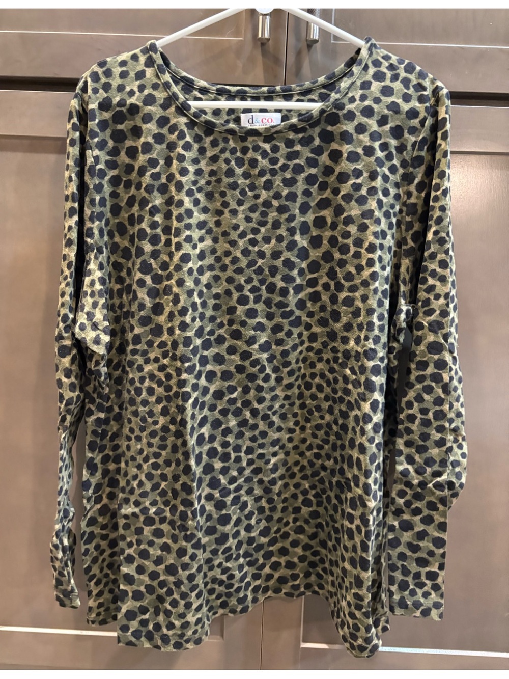 Denim & Co Green Animal Print Long Sleeve Top Tee, 2X